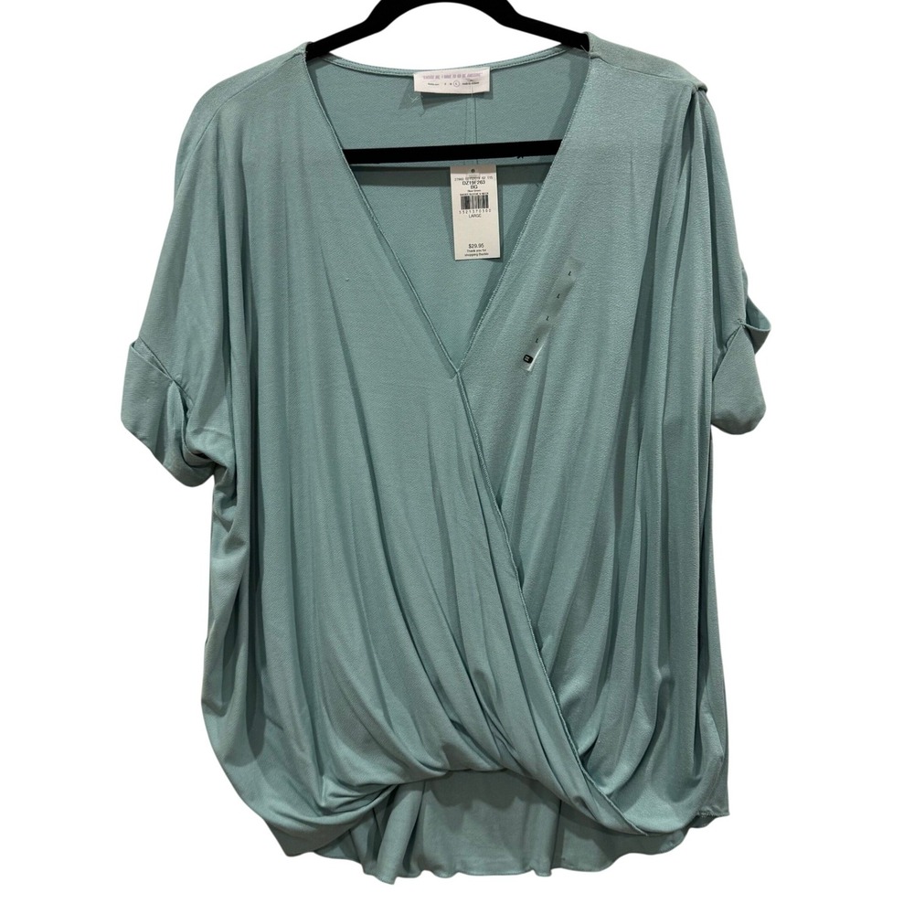 Double Zero mint green Tencel Rayon Blend Wrap Front V Neck Dolman Sleeve Top L
